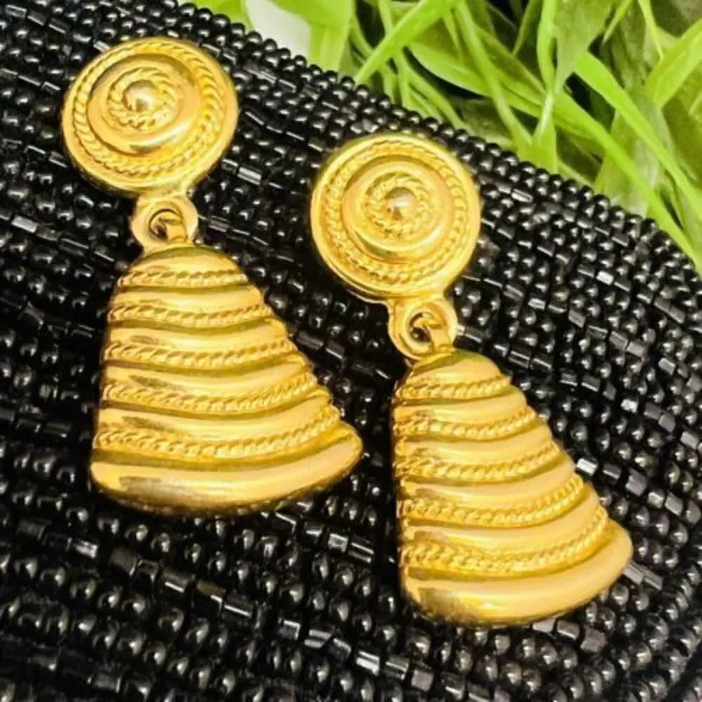 Anne Klein AK Vintage Art Deco Brushed Satin Gold Mod MCM Pierced Earrings 4348